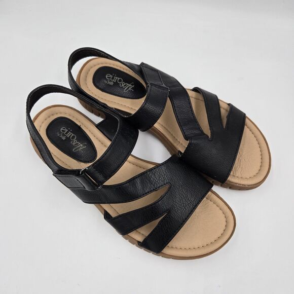 Euro Soft by Sofft Ceejay Wide Sandals Womens Sz 7.5 W Black Strappy Open Toe - Picture 1 of 9